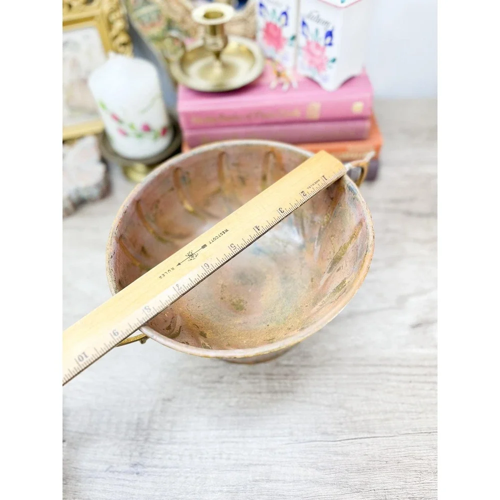 Vintage Hammered Copper Bowl with Handles